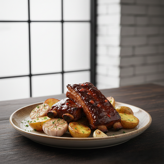 Coaste cu sos barbeque şi cartofi