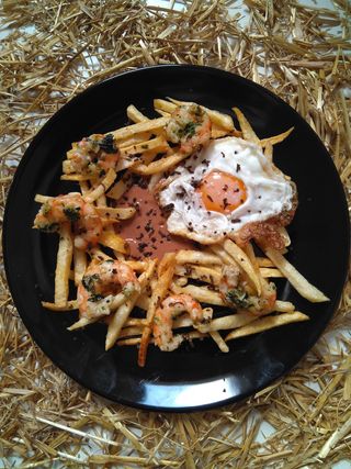 Huevos fritos con gambón salvaje