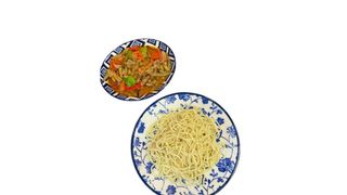 Noodles with meat eggplant