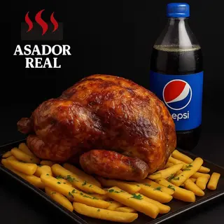 Pollo asado con patatas y bebida (1 Lt.)