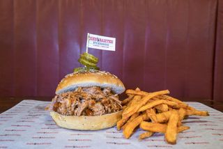 Pulled pork sandwich + sweet potatoes