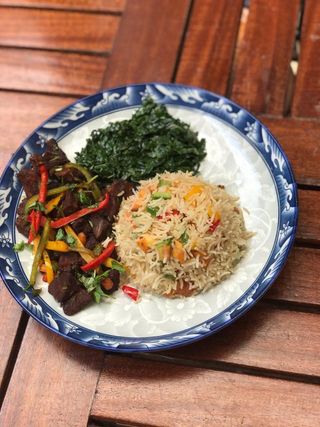 Beef Stir Fry With Vegetable Rice And Greens
