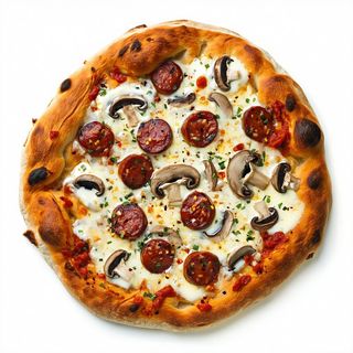 Pizza bianca diavola con funghi e panna - al piatto