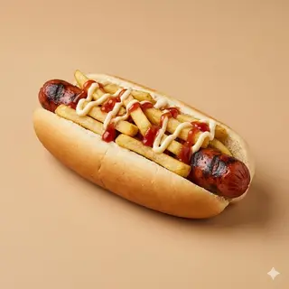 Panino con wurstel e patatine