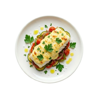 Bacalao Con Muselina De Ajo Con Cama De Verduras