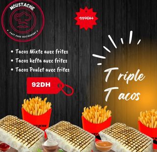 1 Tacos Mixte+ 1 Tacos Kefta + 1 Tacos Poulet + 3 Frites