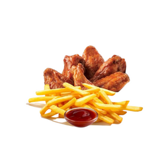 1 chicken thigh, 1 Turkey wings, cream sauce or ketchup and large fries 