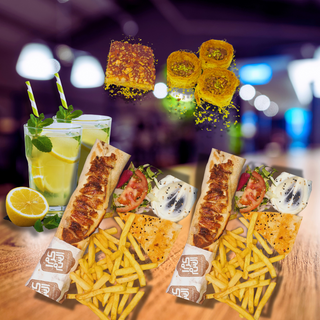 2 Sandwich Shawarma (Poulet+ Viande )+ 2 Desserts & Limonade Libanaise