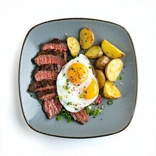 Plato Combinado De Ternera Con Huevo Y Patatas