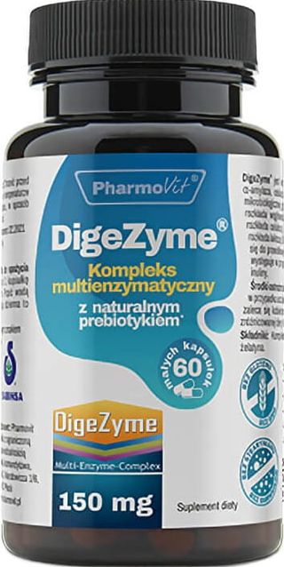 DigeZyme Kompleks multienzymatyczny z naturalnym prebiotykiem 150mg 60 kapsułek PharmoVit