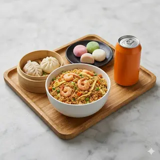 Menù riso, spaghetti classico,  ravioli, bao,  fritto,  mochi gelato