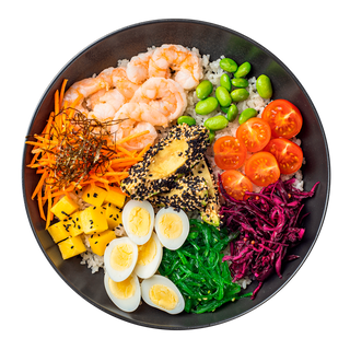 Poke bowl z krewetkami i ryżem