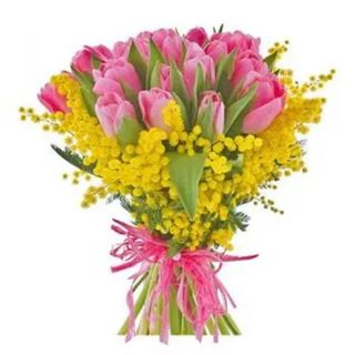 Букет з тюльпанів та мімози