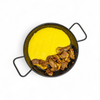 Pastramă de berbecuț la plită cu mămăliguță și mujdei 550g 