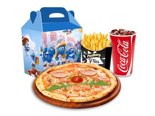 Детская пицца + фри + напиток на выбор + маленькая игрушка (370 г.)