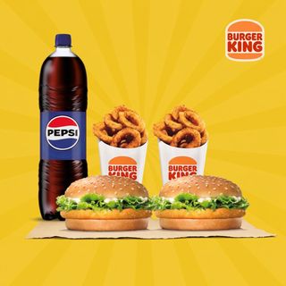 2 chicken Burger + 2 *6 onion rings+1 Pepsi 1,5L.