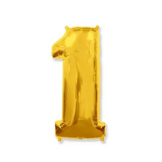 Balon Gold cu heliu cifra 1