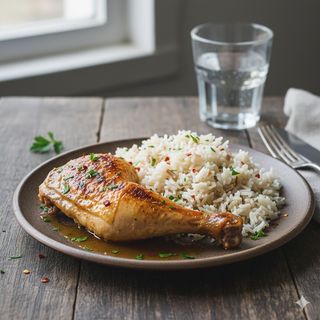 Печено пилешко бутче с ориз