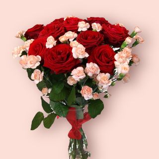 Bukiet czerwona Róża z goździkiem 