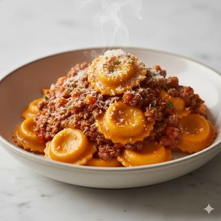 Cappellacci di zucca, mandorle tostate,