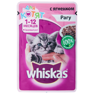 Влажный корм WHISKAS® для котят от 1 до 12 месяцев, рагу с ягненком, 75г 4660085514142