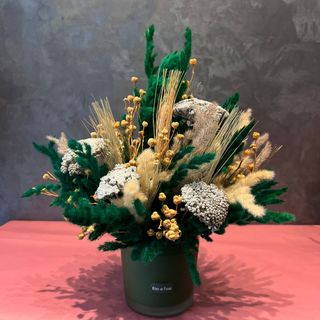 Green Vase with Green dried