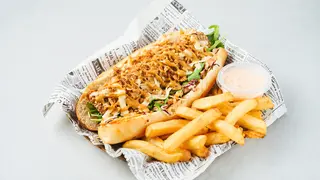 Salmon Dog + Dip Fries