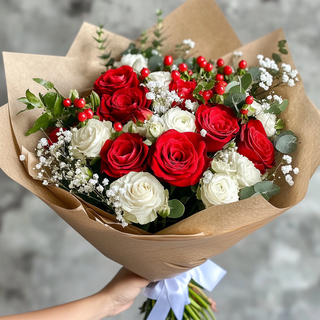 Bouquet di rose bianche e rosse