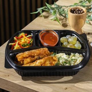 თევზის ლანჩი პიურის გარნირით