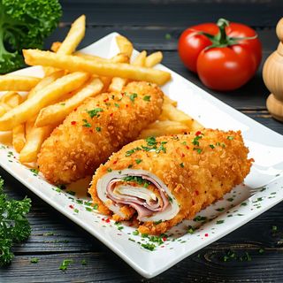 Karađorđeva šnicla pileća 250gr sa pomfritom