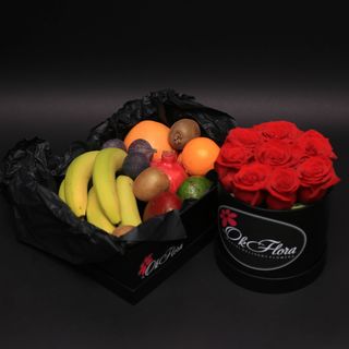 Set Cutie cu Fructe și Cutie Mică cu Trandafiri