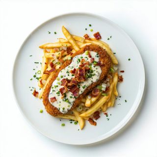 Milanesa con Cheddar y  Bacon y patatas fritas o ensalada