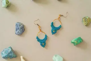 Cercei macrame albaștri + cupru