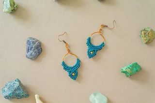 Cercei macrame albaștri + cupru