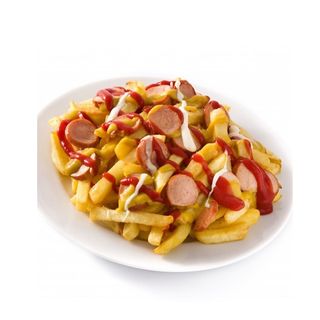 Salchipapas, Patatas, Salsa Blanca Y Salsa Roja