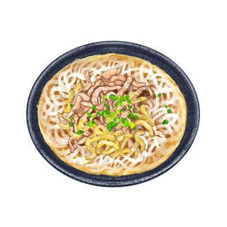 Spaghetti con carne e verdure marinate