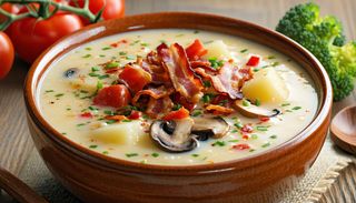 Supa creme de cartofi cu bacon, rosii, ciuperci sau broccoli