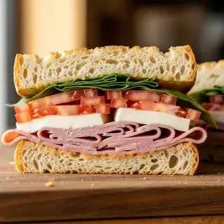 Panino pomodoro, mozzarella e prosciutto cotto