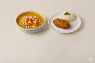 Куриный суп и котлеты из индейки с гарниром