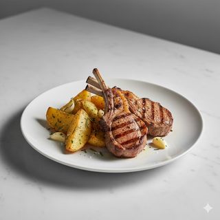 Agnello alla griglia con patate arrosto