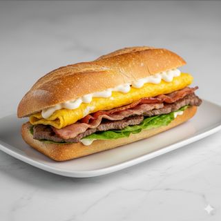 Baguete Ternera, Bacon, Queso, Tortilla, Lechuga Y Mayonesa