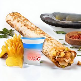 დიდი ქათმის დონერის როლი + კარტოფილი ფრი + დიდი აირანი