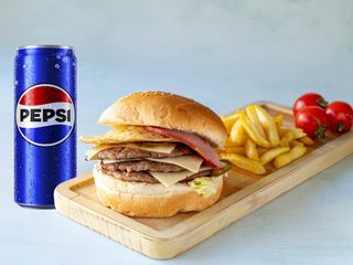 Trodupla vratolomija burger + pomfrit + Pepsi