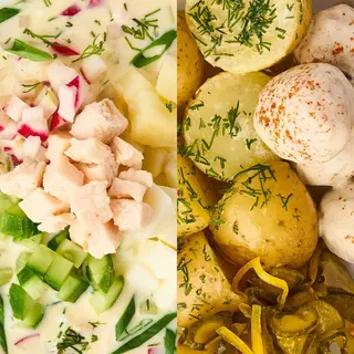 Окрошка на кефірі з куркою, курячі мітболи з молодою картоплею та ліниві огірочки