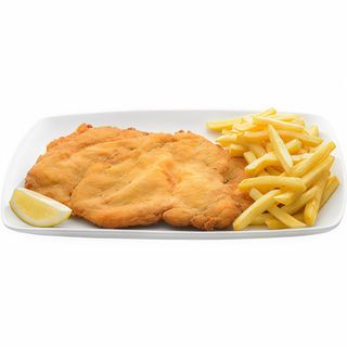 Pollo empanado con patatas