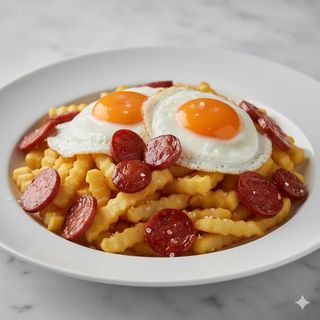 Huevos rotos con chistorras