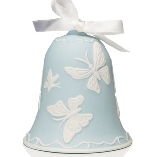 Clopotel portelan bleu cu flori albe