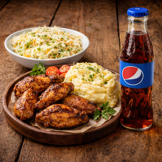 Aripioare De Pui La Cuptor Cu Piure si Salata Varza 400Gr+Pepsi 250ml