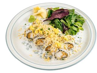 Рол з креветкою темпура, цедрою лимона, кунжутом юзу і томатним айолі (280g)