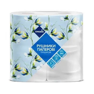 Рушники паперові «Премія» білі 3-шарові 100 аркушів (2шт)